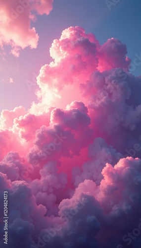 Radiant pink light illuminates a wispy, feathery cloud, ethereal, illuminating, feathery