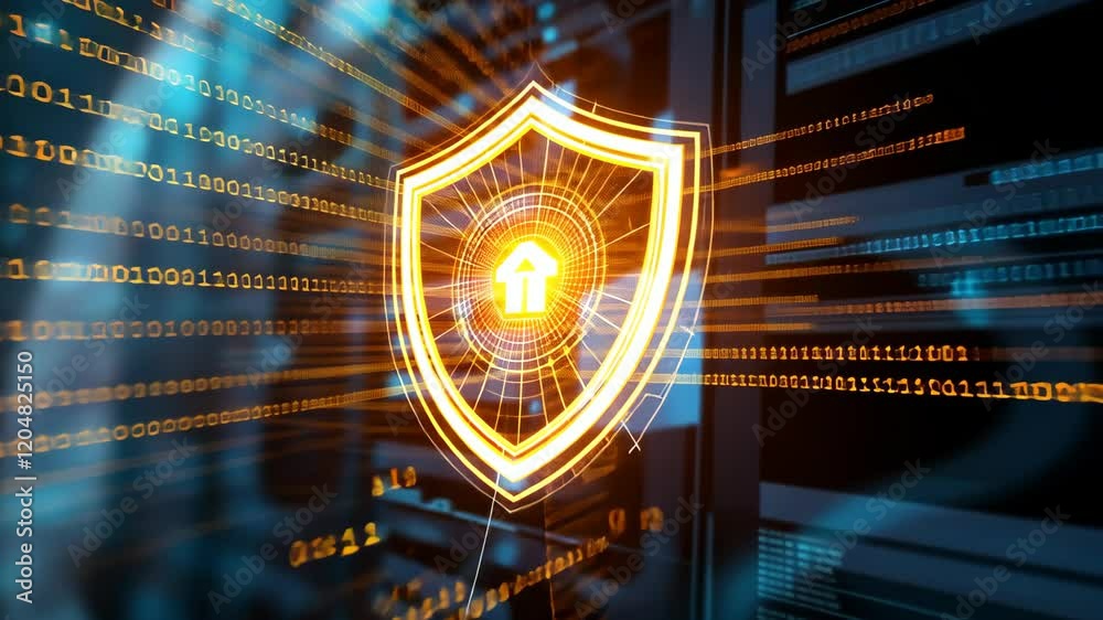 Cybersecurity data protection animation with glowing shield interface