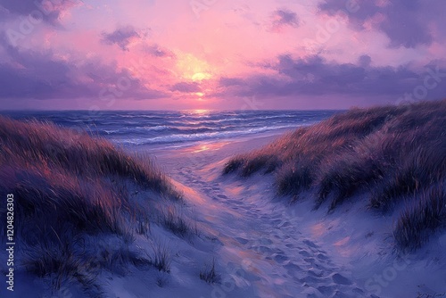 Serene Coastal Landscape at Dusk with Gentle Waves and Warm Lighting in Northern Denmark