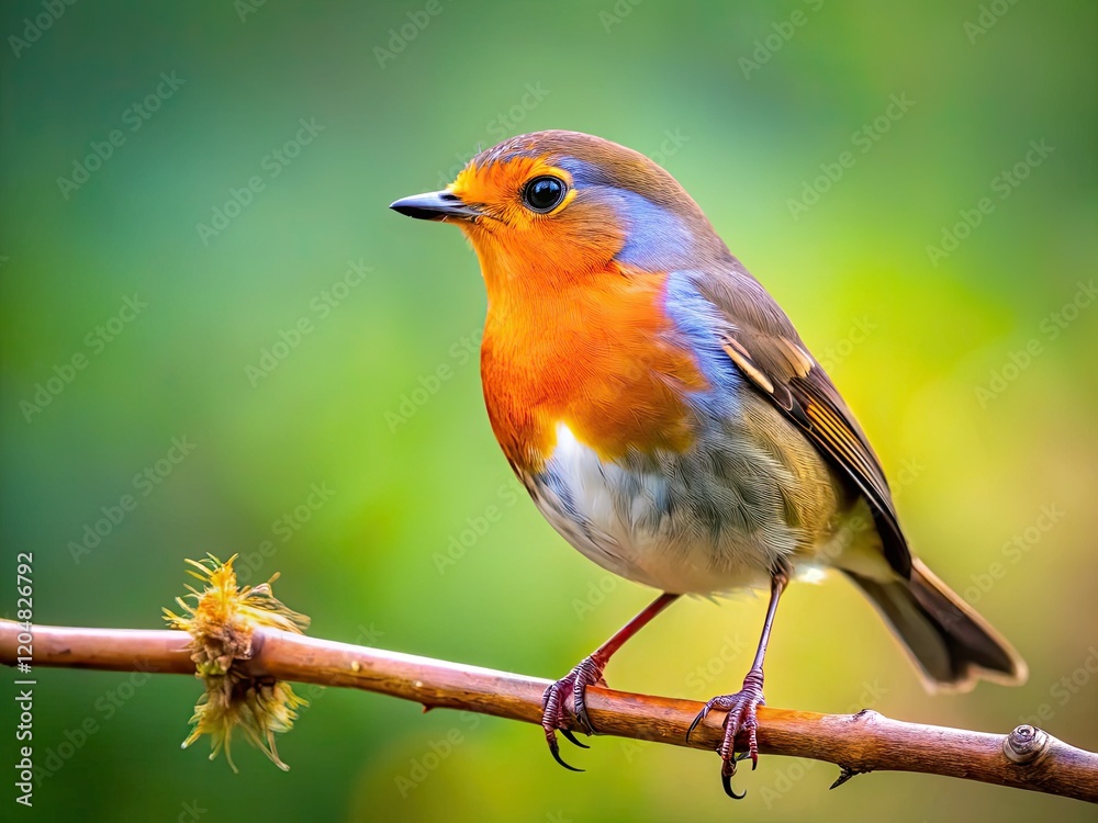Fototapeta premium A tiny bird silhouetted on a brown twig, a spring avian portrait.