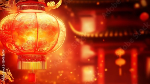 Wallpaper Mural A vibrant red lantern glows warmly against a dark background, evoking a festive atmosphere with hints of traditional architecture. Torontodigital.ca