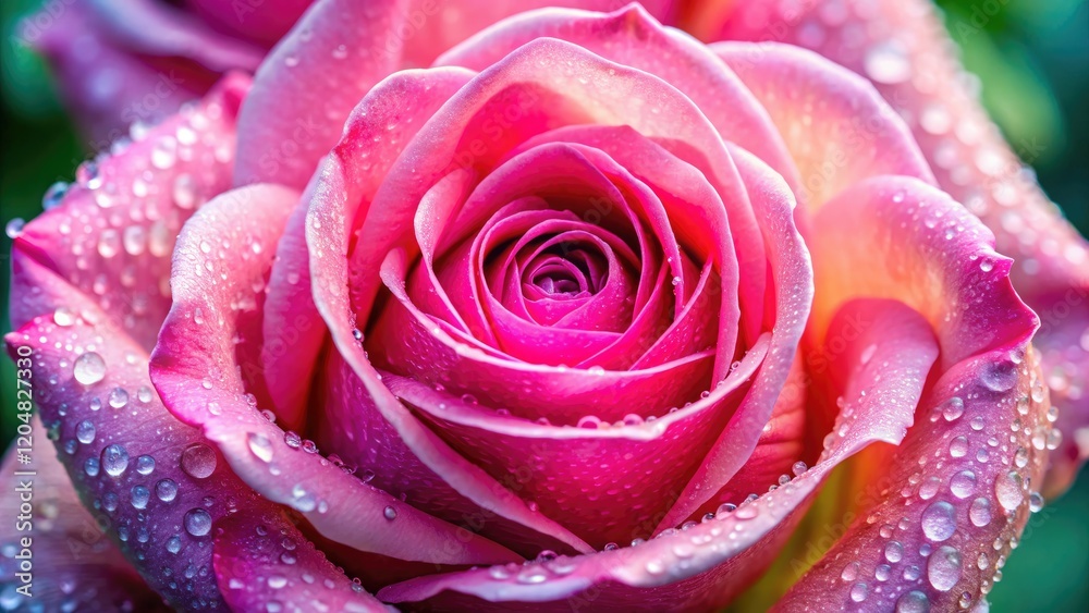 A vibrant pink rose blooms, its petals revealed in exquisite macro detail, a breathtaking close-up. A vibrant pink rose blooms, its petals revealed in exquisite macro detail, a breathtaking close-up.