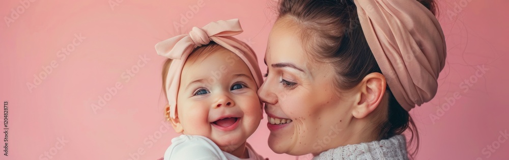 Mother and Daughter Bonding: Fun Times with Cute Baby Girl on Pink Wall Background - Parenthood, Love and Family Concept Mother and Daughter Bonding: Fun Times with Cute Baby Girl on Pink Wall Background - Parenthood, Love and Family Concept