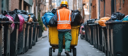 Sanitation Worker in City Alley photo