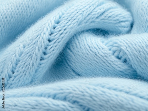 Soft blue fabric folds create a cozy feel.