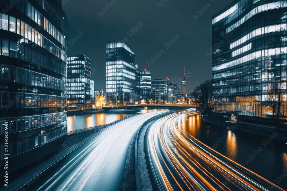 Night Cityscape: Illuminating Lights and City Reflections Night Cityscape: Illuminating Lights and City Reflections