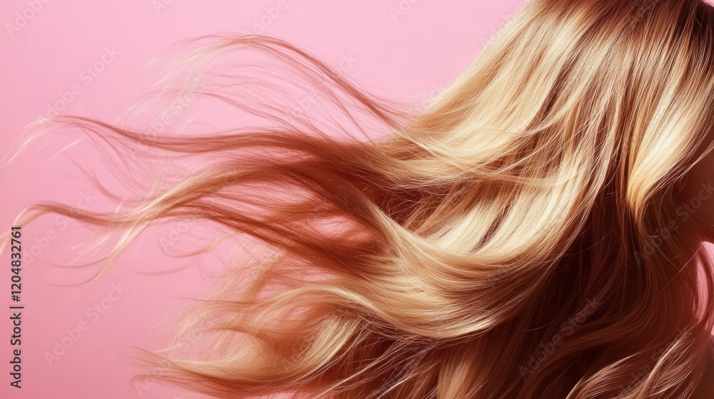 Naklejka premium Portrait of beautiful long blonde hair woman isolated in pink, AI generated image