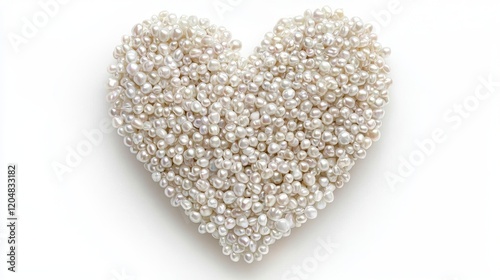 Heart Shape Made with Beautiful White Pearls on a Clean White Background