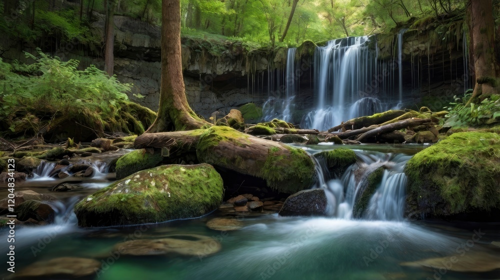 Obraz premium Beautiful forest waterfall