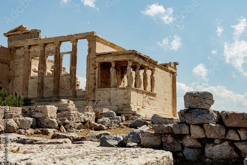 Six Caryatids on the Porch of the Erechtheion temple on the Acropolis in Athens Greece