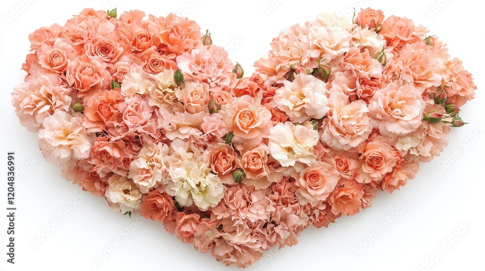 Heart Shaped Arrangement of Soft Peach and Cream Flowers Decorated with Green Leaves Heart Shaped Arrangement of Soft Peach and Cream Flowers Decorated with Green Leaves