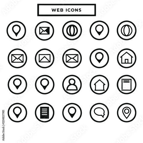 Line art icon set Web icons: Navigating Digital Communication Services Vector illustration
