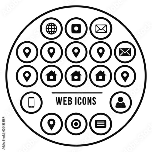 Line art icon set Web icons: Navigating Digital Communication Services Vector illustration