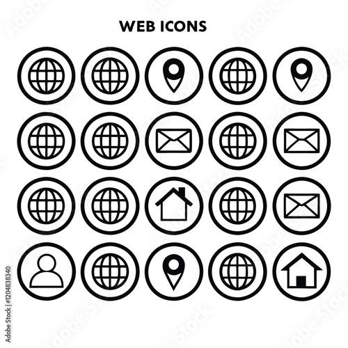Line art icon set Web icons: Navigating Digital Communication Services Vector illustration