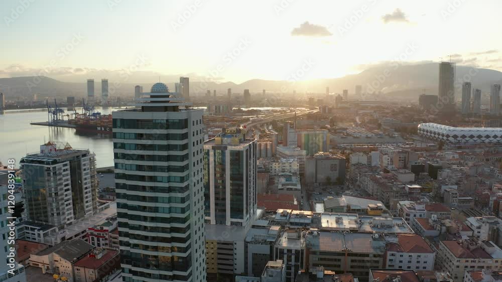 Sunrise Over Izmir Waterfront: Aerial Drone View of Turkey Coastal Cityscape in 4K Sunrise Over Izmir Waterfront: Aerial Drone View of Turkey Coastal Cityscape in 4K