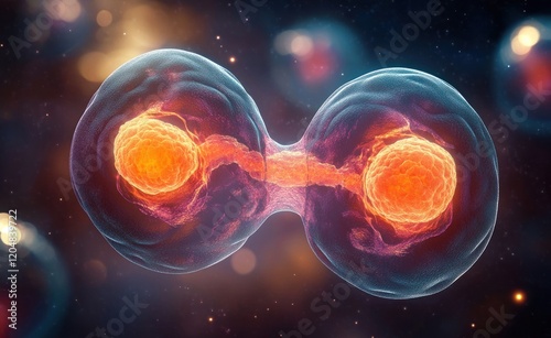 Microscopic View of Cellular Fusion and Division in Abstract Art