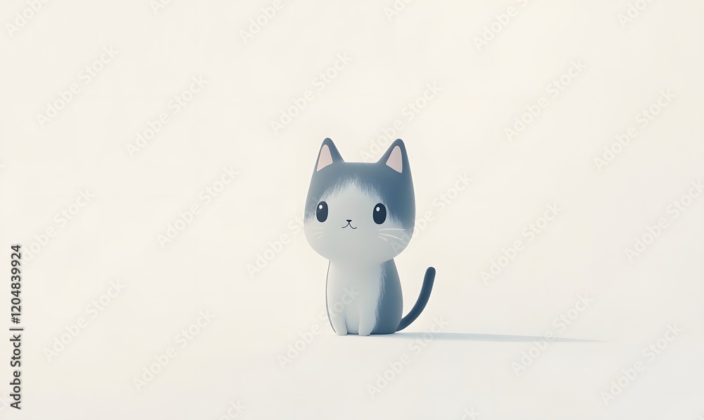 Cute 3D rendered grey and white kitten sitting on white background. Cute 3D rendered grey and white kitten sitting on white background.