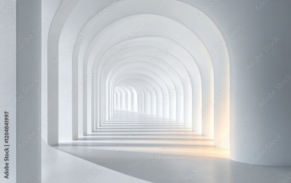Fototapeta premium Curved Minimalist Interior Hallway with Natural Light and Smooth White Walls