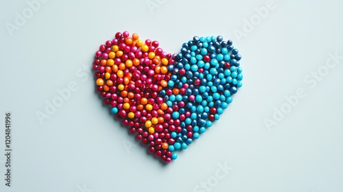 Colorful Heart Shape Made of Randomly Arranged Small Round Candy Decorations
