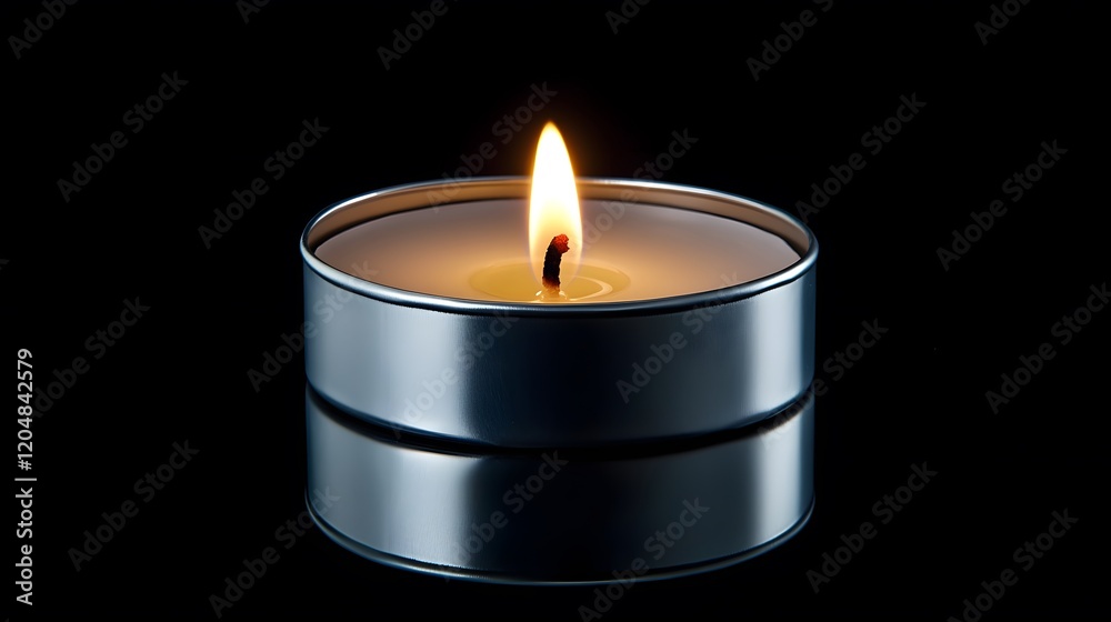Elegant Single Candle in Tin Container with Soft Flickering Flame Elegant Single Candle in Tin Container with Soft Flickering Flame
