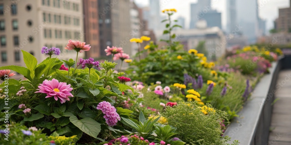custom made wallpaper toronto digitalVibrant urban garden on rooftop with colorful flowers and cityscape background