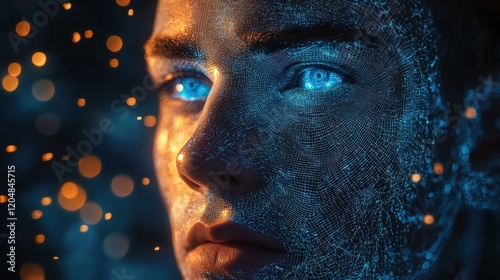 Futuristic Portrait of an Uncanny Human with Digital Features and Enigmatic Expression