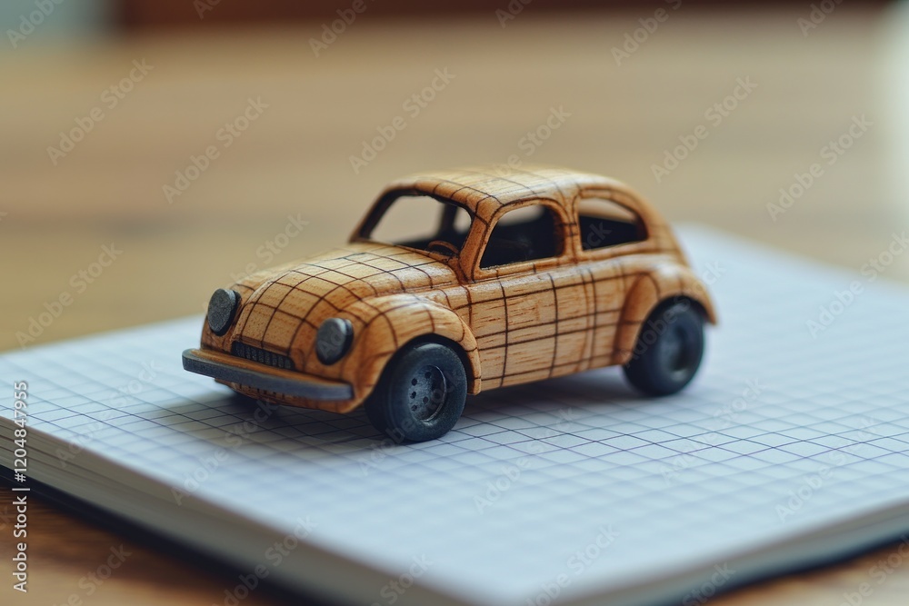 custom made wallpaper toronto digitalWooden toy car on grid notebook showcasing auto service planning documentation in a serene workspace