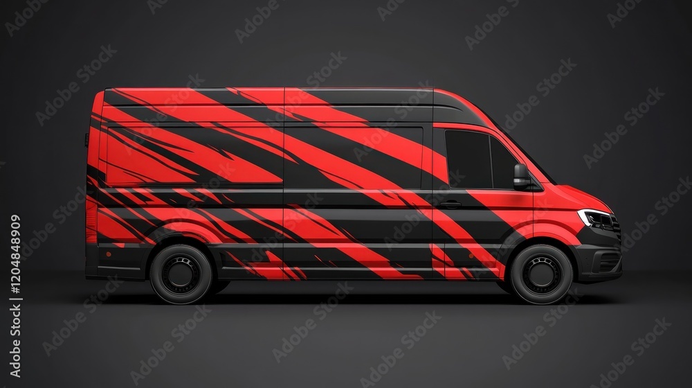 Obraz premium Red black van wrap design, studio shot, advertisement