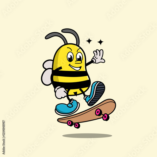 Cute honey bee mascot character vector inspiration with classic style for honey product brand