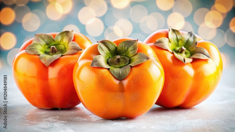 Studio-shot macro photo: isolated Hachiya persimmons, bokeh effect, pristine white background. Studio-shot macro photo: isolated Hachiya persimmons, bokeh effect, pristine white background.