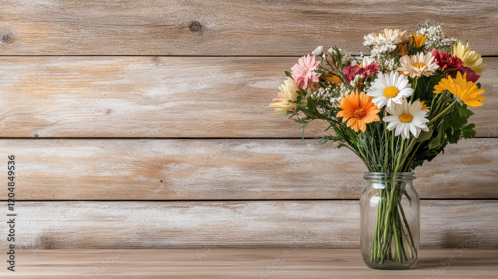 custom made wallpaper toronto digitalvibrant bouquet of colorful flowers in glass jar on wooden table