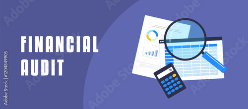 Financial audit banner - professional accounting, budget calculations, profit and loss analysis, financial reporting, business tools, data visualization and graphs for finance and business analysis