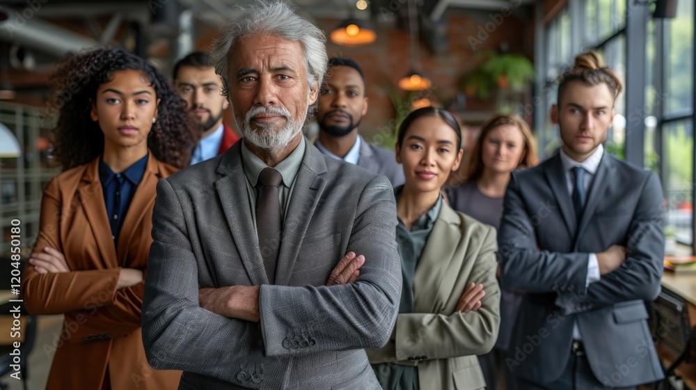 Confident Multi-Ethnic and Multi-Generation Business Professionals Standing with Crossed Arms in Diverse Office Confident Multi-Ethnic and Multi-Generation Business Professionals Standing with Crossed Arms in Diverse Office
