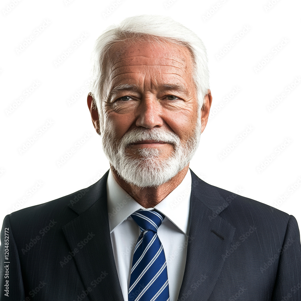 A close-up portrait shows a senior man in a business suit, exuding confidence and professionalism. A close-up portrait shows a senior man in a business suit, exuding confidence and professionalism.