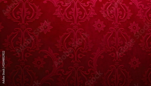 A luxurious burgundy velvet pattern with an embossed design, showcasing intricate details and a rich texture photo