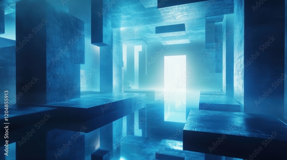 Blue Neon Corridor, Abstract Geometric, Futuristic, Reflective, Digital Art, Background, Virtual, Sci-Fi, Environment, Game Blue Neon Corridor, Abstract Geometric, Futuristic, Reflective, Digital Art, Background, Virtual, Sci-Fi, Environment, Game