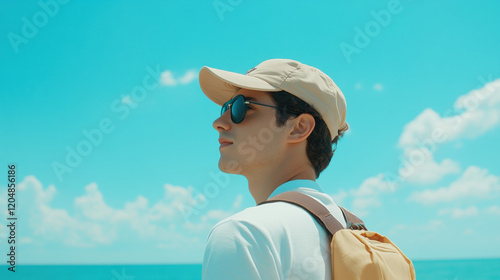 Documentary and journalism, A realistic image of a journalist on a boat, designed as a cover, showcasing high fidelity and detailed visual quality.