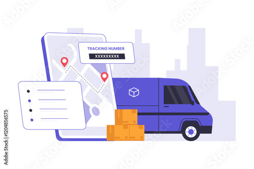 Illustration of package shipping tracking. Illustrations for websites, landing pages, mobile apps, posters and banners. Trendy flat vector illustrations