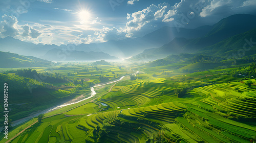 Aerial View Of Phong Nam Valley With Renewable Energy Turbines

 photo