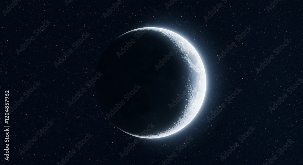 Obraz premium A crescent moon with a glowing aura, surrounded by stars, symbolizing peaceful healing energy