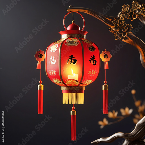 red lantern with candle for chinese new year celebration, ai generated