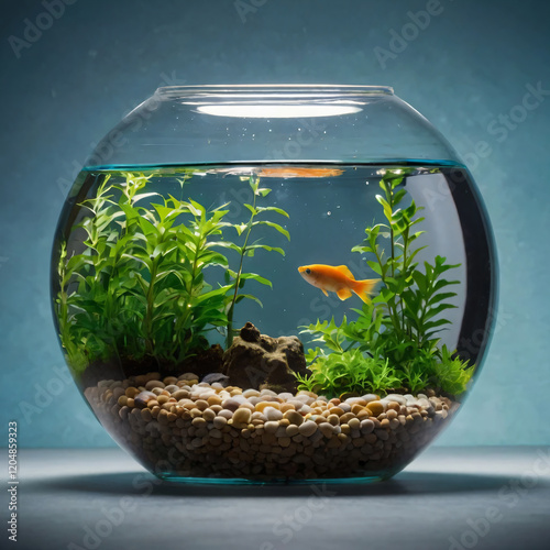 round aquarium with small fish in it, ai generated