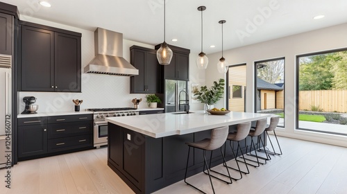 Modern Kitchen with Dark Cabinetry and Large Island