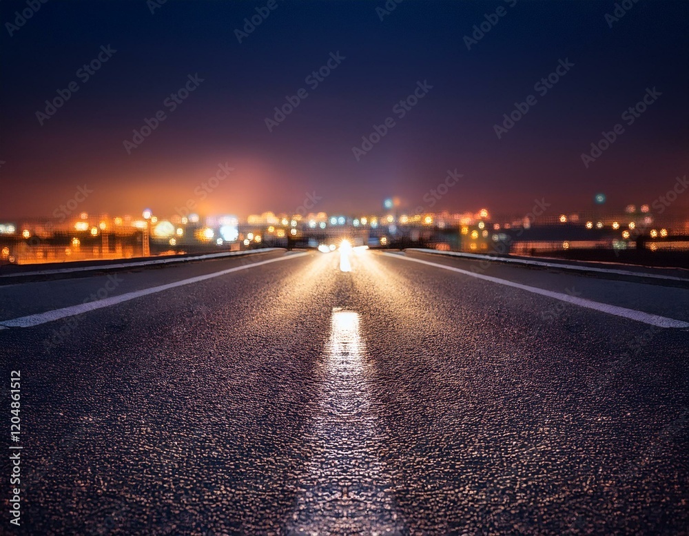 traffic on the highway, close up photo of cracked road surface at night, building lights visible on the horizon traffic on the highway, close up photo of cracked road surface at night, building lights visible on the horizon