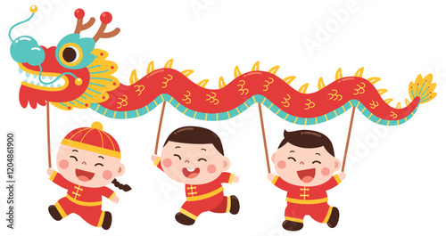 Children Performing Lion Dance for Celebration
