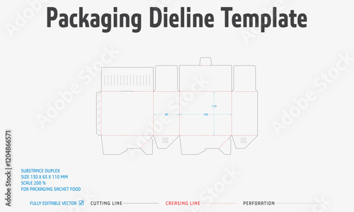 Packaging Dieline Template. 2D Technical Drawing File Eps Scale. Fully editable vector. Prepared for production