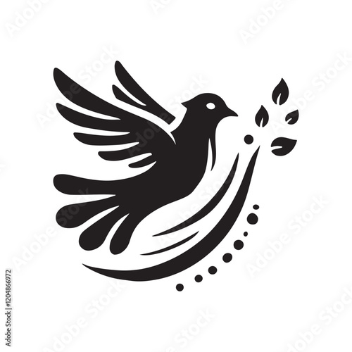 Stylized Black and White Dove Symbol of Peace and Freedom