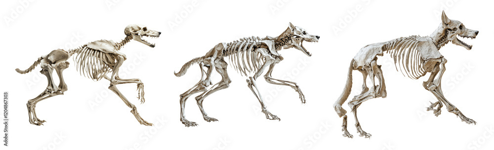 Isolated Skeleton of Dog in Running Pose on Transparent Background