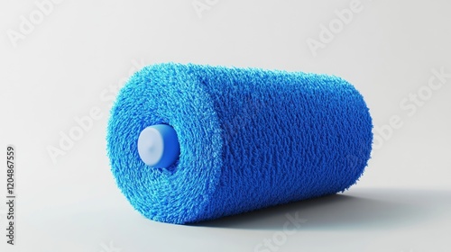 Blue fluffy yarn roll, studio shot, textile industry, product presentation