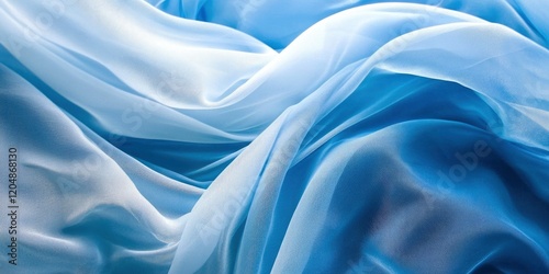 A closeup of light blue silk fabric in wavy texture